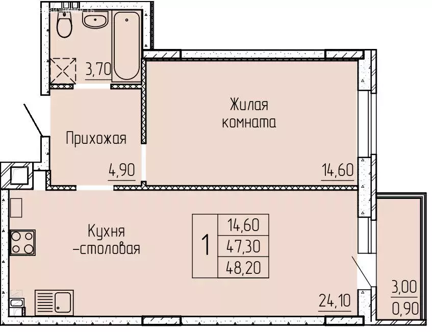 1-комнатная квартира: Батайск, улица Макаровского, 4к1 (47.1 м) - Фото 0