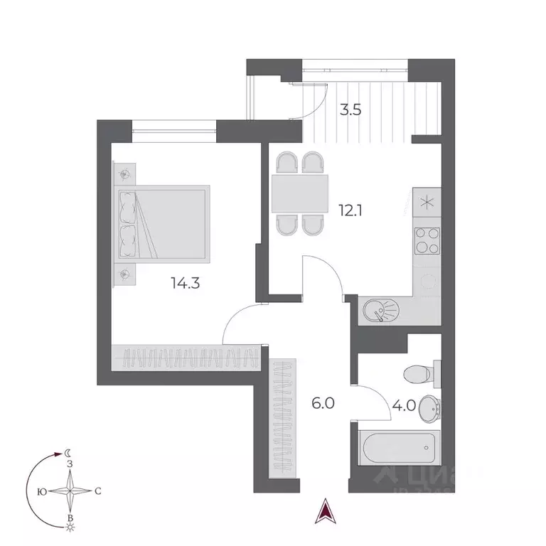 1-к кв. Новосибирская область, Новосибирск Оскар жилой комплекс (39.9 ... - Фото 2