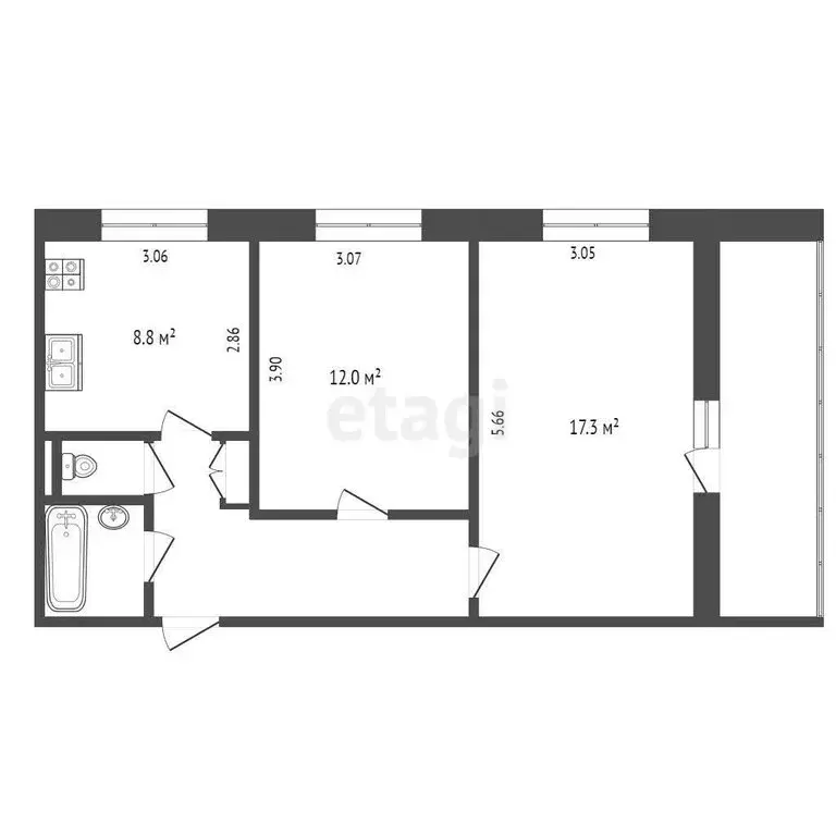 2-комнатная квартира: Тюмень, Камчатская улица, 50 (53 м) - Фото 1