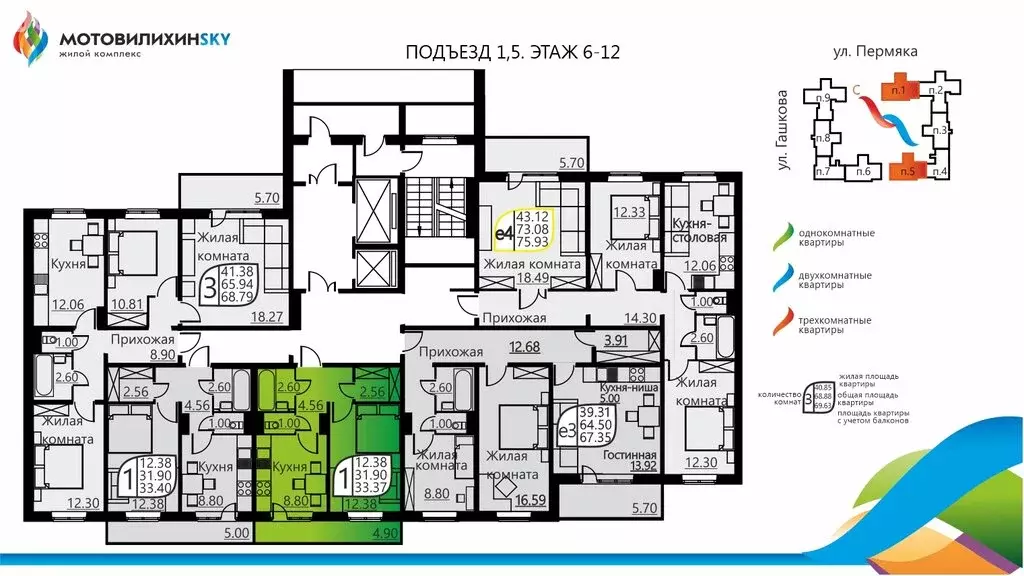 1-комнатная квартира: Пермь, улица Гашкова, 51 (31.5 м) - Фото 1