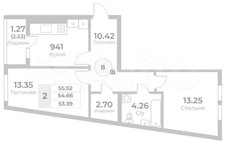 2-к. квартира, 55,9 м, 2/10 эт. - Фото 1