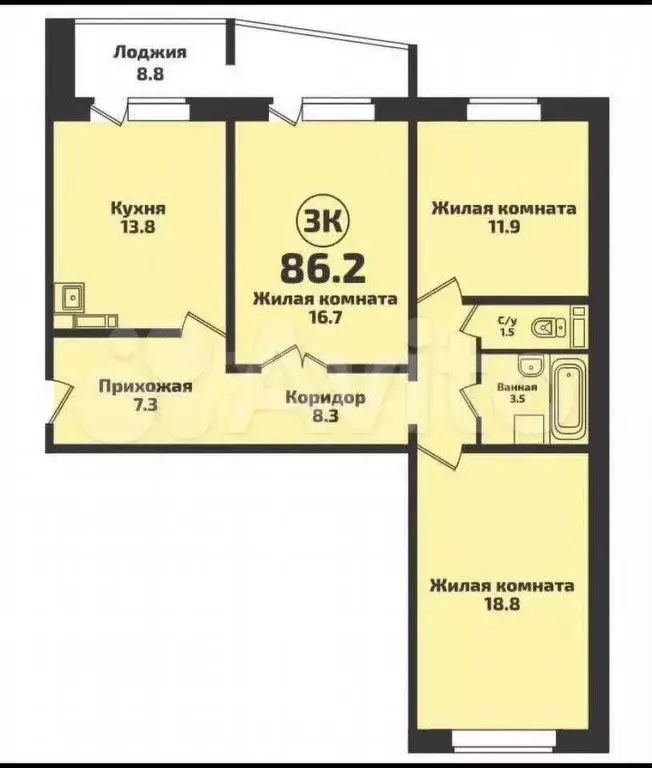 3-к. квартира, 86 м, 10/17 эт. - Фото 0