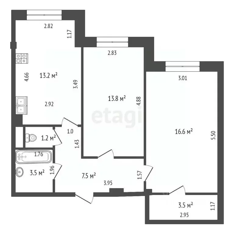 2-к кв. Ямало-Ненецкий АО, Новый Уренгой просп. Губкина, 26 (59.2 м) - Фото 2