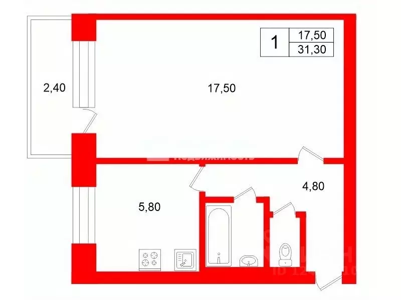 1-к кв. Санкт-Петербург ул. Карпинского, 36к1 (31.3 м) - Фото 1