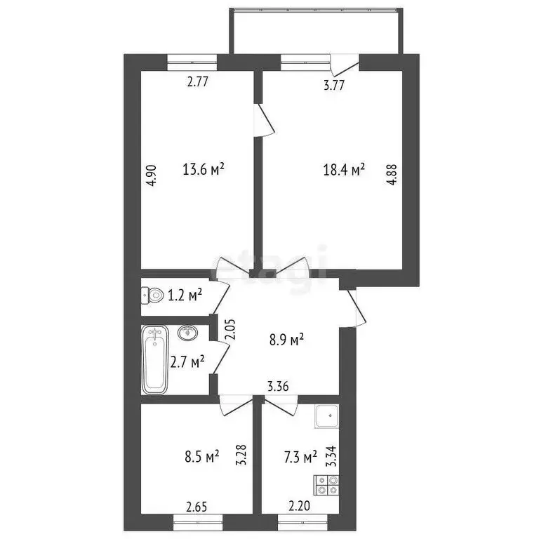 3-комнатная квартира: Ишим, улица Чехова, 106 (57.8 м) - Фото 1
