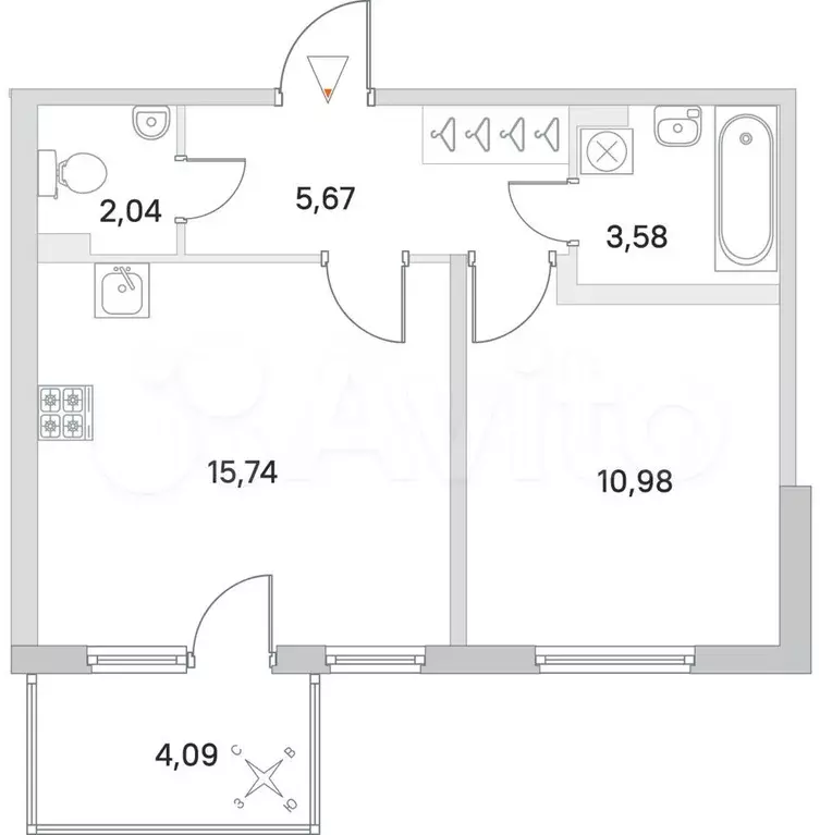 1-к. квартира, 39,4 м, 1/4 эт. - Фото 0