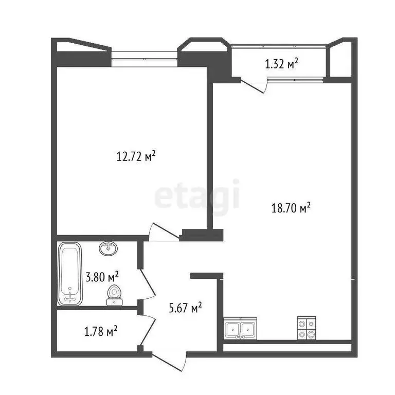 1-комнатная квартира: Тюмень, улица Судостроителей, 48 (42.7 м) - Фото 1