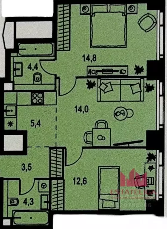 3-к кв. Москва Озерная ул., 1к1/1 (61.0 м) - Фото 2