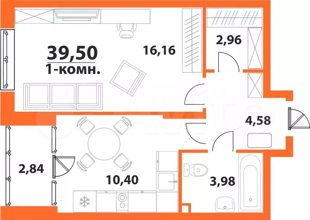 1-к. квартира, 39,5 м, 19/24 эт. - Фото 0