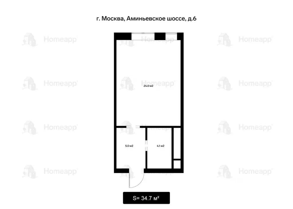 Студия Москва Аминьевское ш., 6 (34.7 м) - Фото 2