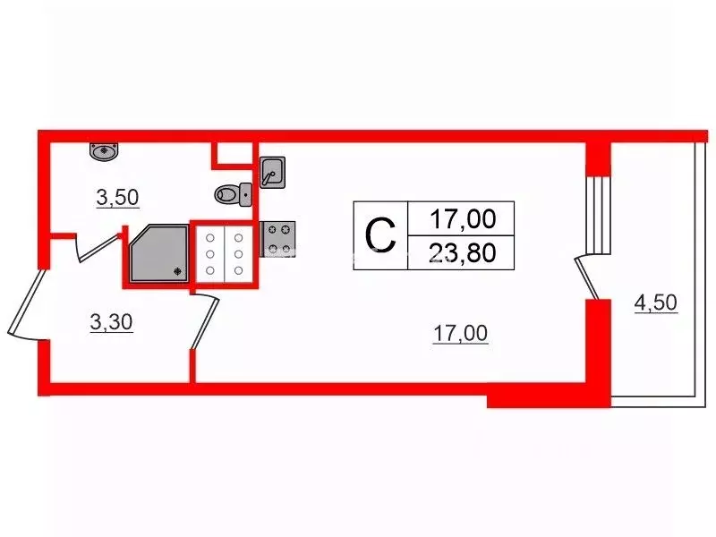 Студия Санкт-Петербург просп. Ветеранов, 169к2 (23.8 м) - Фото 1