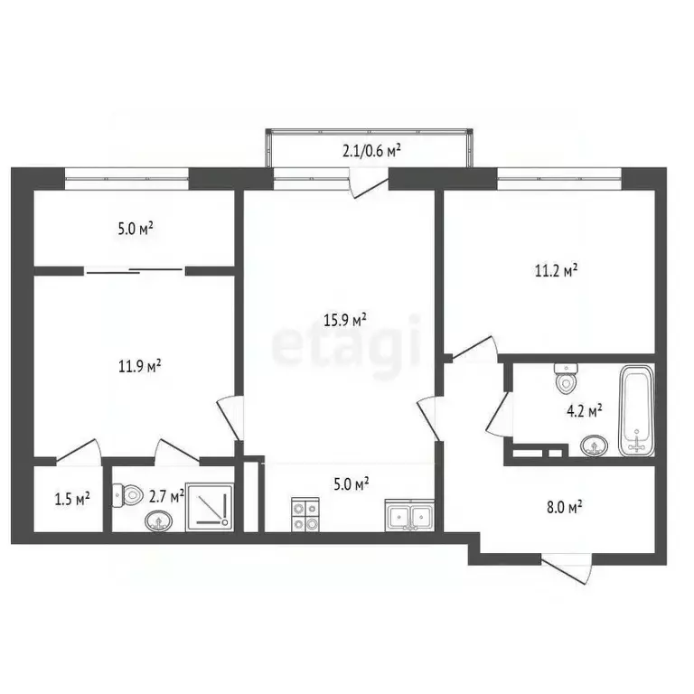 3-к кв. Тюменская область, Тюмень ул. Василия Малкова, 21 (67.5 м) - Фото 2