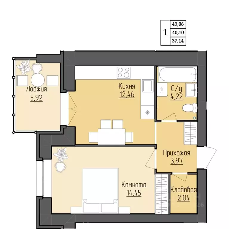 1-к кв. Ярославская область, Ярославль ул. Жуковского, 8 (40.1 м) - Фото 1