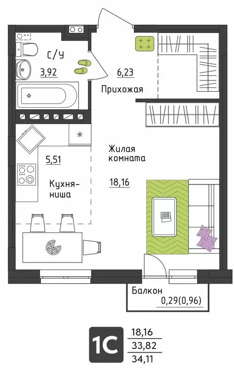 Квартира-студия: Пермь, Верхне-Вишерская улица, 40 (34.11 м) - Фото 0