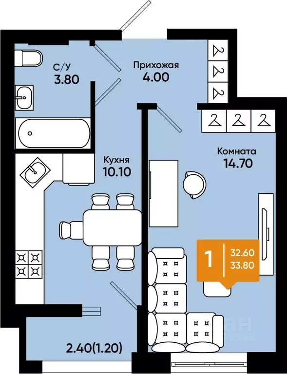 1-к кв. Ростовская область, Батайск Авиагородок мкр,  (33.8 м) - Фото 0