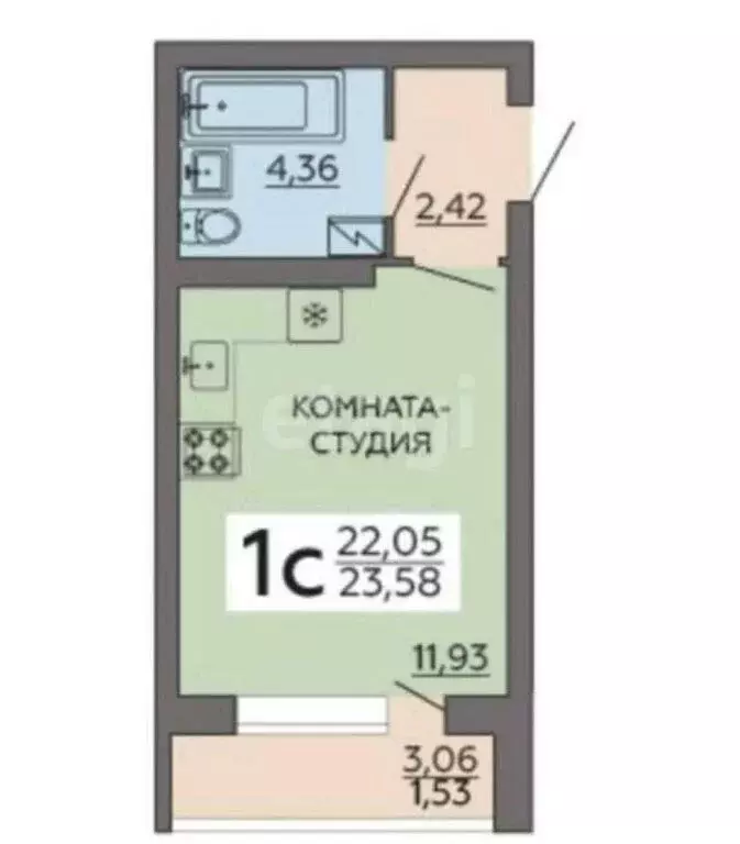 1-комнатная квартира: Воронеж, улица Независимости, 78к1 (23.5 м) - Фото 0