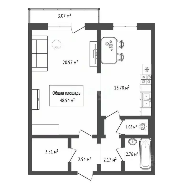 1-к кв. Новосибирская область, Новосибирск ул. Плющихинская, 9 (48.1 ... - Фото 2