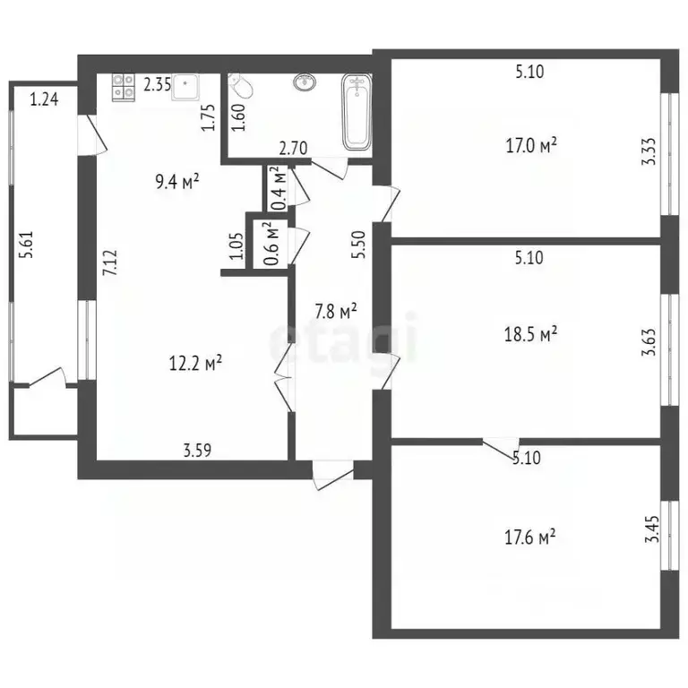 3-к кв. Ростовская область, Ростов-на-Дону Таганрогская ул., 139/11 ... - Фото 1