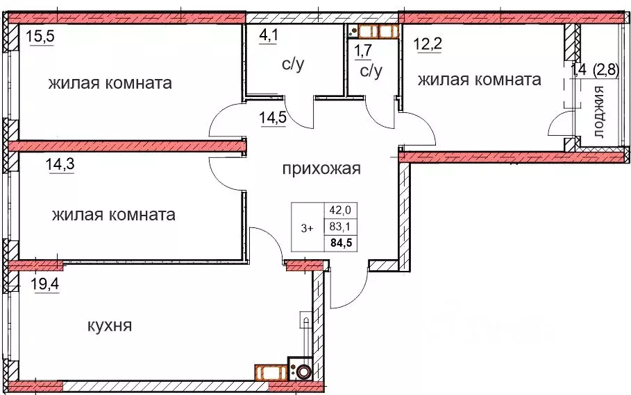 3-к кв. Нижегородская область, Дзержинск Комсомольский мкр,  (83.1 м) - Фото 0