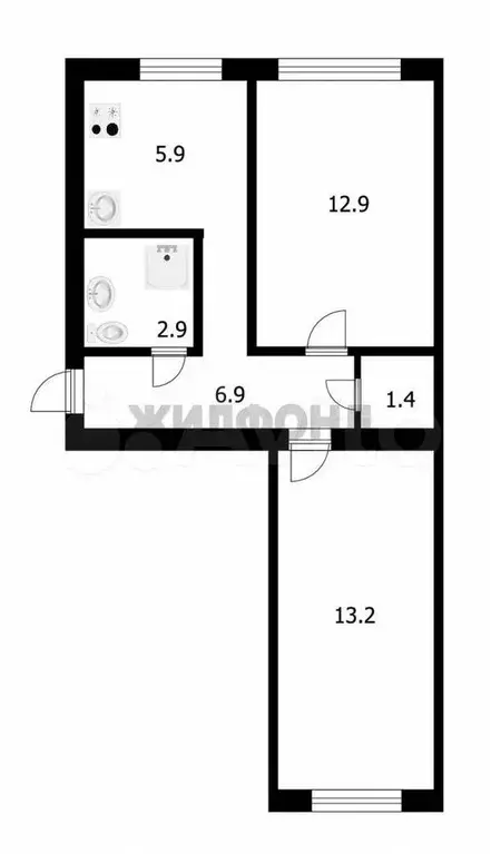 2-к. квартира, 43,2 м, 4/5 эт. - Фото 0