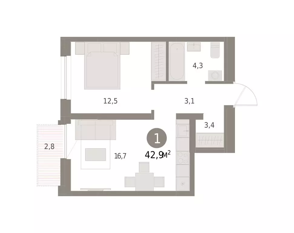 1-комнатная квартира: Екатеринбург, жилой район Уктус, ЖК Шишимская ... - Фото 1