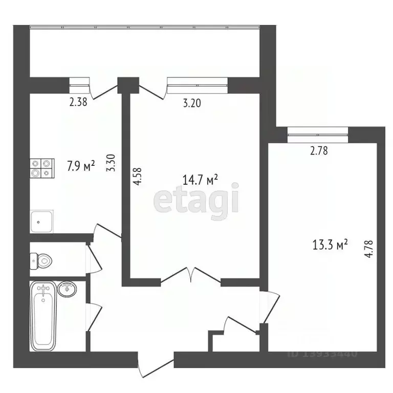2-к кв. Тюменская область, Тюмень Олимпийская ул., 36 (46.3 м) - Фото 2