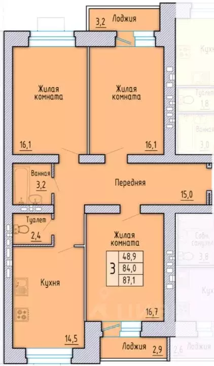 3-к кв. Орловская область, Орел Автовокзальная ул., 2А (87.2 м) - Фото 0