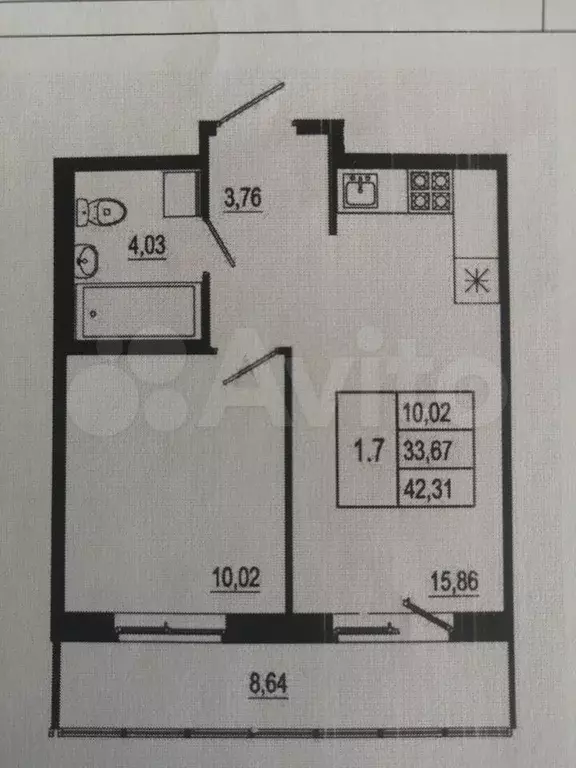 2-к. квартира, 34 м, 4/22 эт. - Фото 0