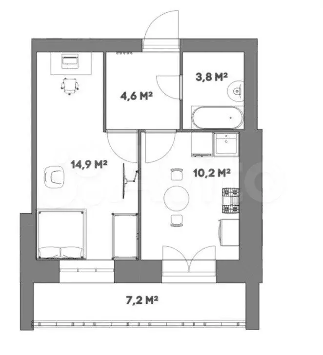 1-к. квартира, 37,1 м, 3/5 эт. - Фото 0