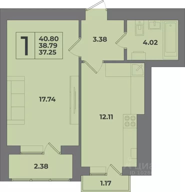 1-к кв. Калининградская область, Калининград Петровский мкр,  (40.8 м) - Фото 1
