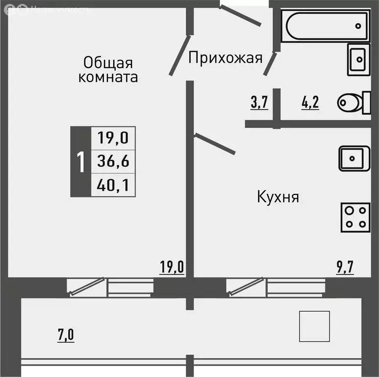 1-комнатная квартира: деревня Жилина, Садовая улица, 2к2 (40.2 м) - Фото 1