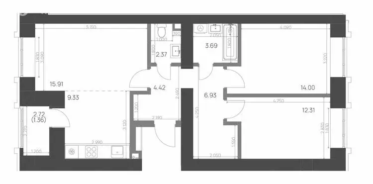 3-комнатная квартира: Нижнекамск, 15-й микрорайон, ЖК Калина (70.32 м) - Фото 0