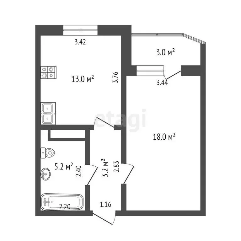 1-комнатная квартира: Тюмень, улица Монтажников, 38 (39.6 м) - Фото 1
