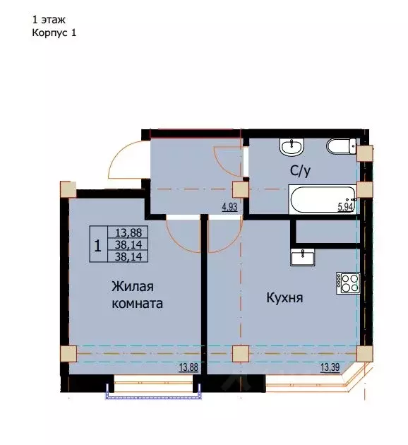 1-к кв. Ставропольский край, Ессентуки  (38.14 м) - Фото 1