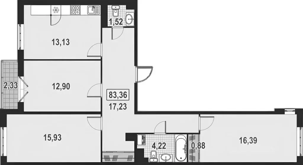 3-к кв. Санкт-Петербург Днепропетровская ул., 65 (83.5 м) - Фото 1