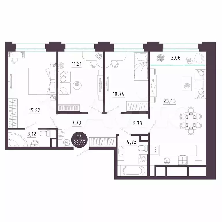 3-к. квартира, 82 м, 8/18 эт. - Фото 1