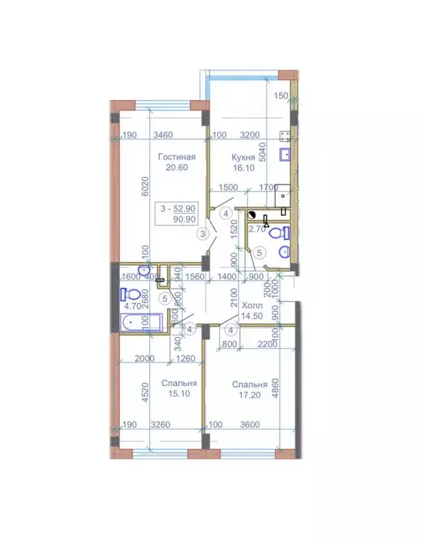 3-комнатная квартира: Нальчик, улица Шогенова, 12 (95 м) - Фото 0