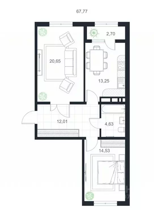2-к кв. Дагестан, Каспийск просп. Акулиничева (67.77 м) - Фото 1