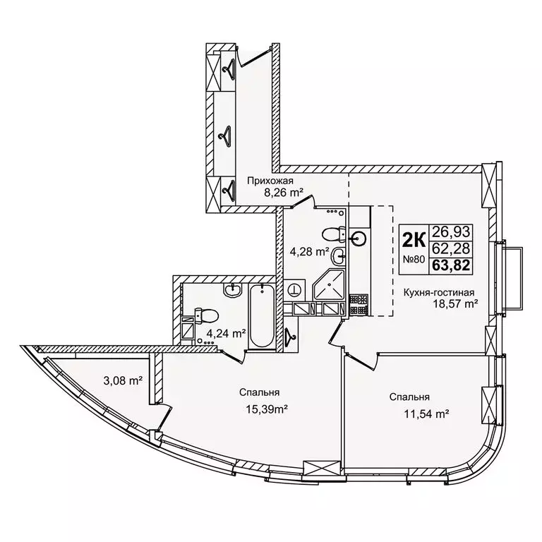 3-комнатная квартира: Нижний Новгород, улица Красных Зорь, 23Д (63.82 ... - Фото 1