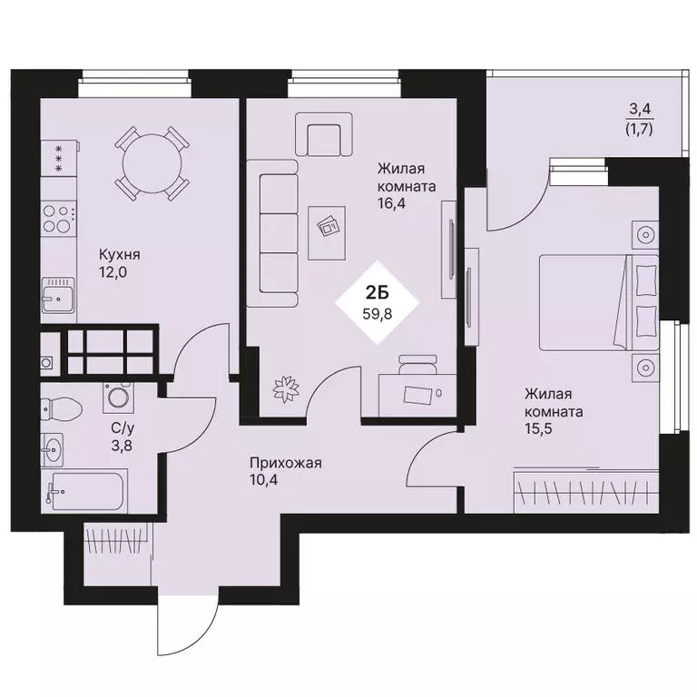 2-комнатная квартира: Екатеринбург, жилой район Эльмаш, жилой комплекс ... - Фото 1