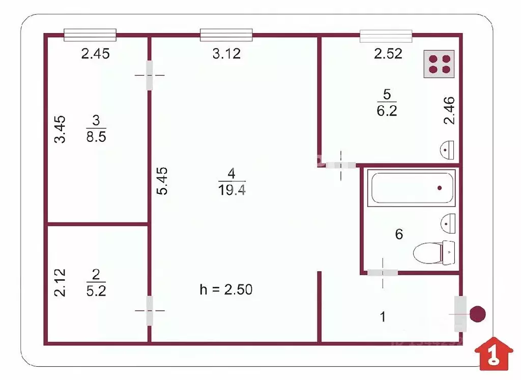 2-к кв. Омская область, Омск Нефтезаводская ул., 35 (44.1 м) - Фото 2