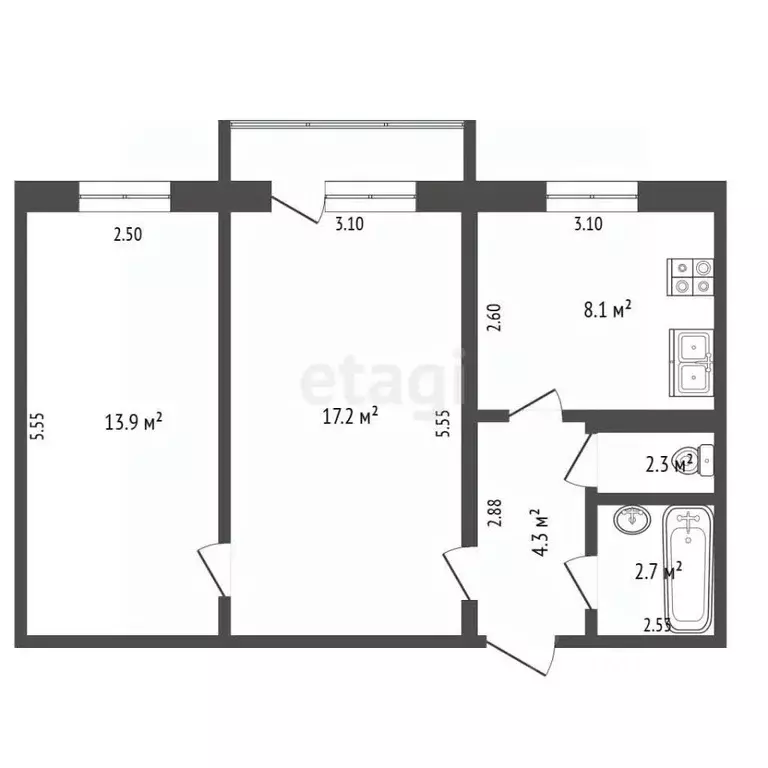 2-к кв. Приморский край, Дальнереченск Владивостокская ул., 9 (47.3 м) - Фото 2