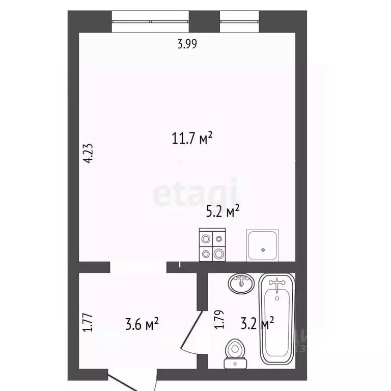 Студия Тюменская область, Тюмень Полевая ул., 117к1 (24.7 м) - Фото 1