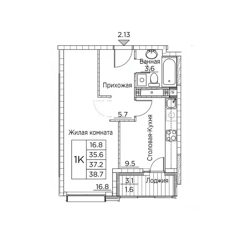 1-к кв. Приморский край, Владивосток ул. Расула Гамзатова, 7к2 (38.7 ... - Фото 1