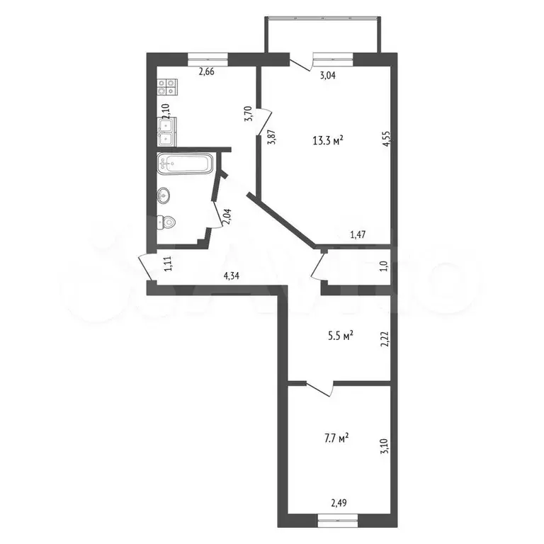 2-к. квартира, 45 м, 2/5 эт. - Фото 0