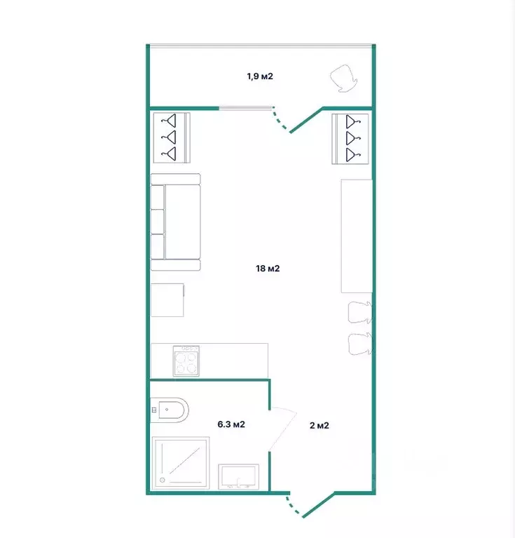 Студия Санкт-Петербург Средняя Рогатка тер.,  (26.3 м) - Фото 2