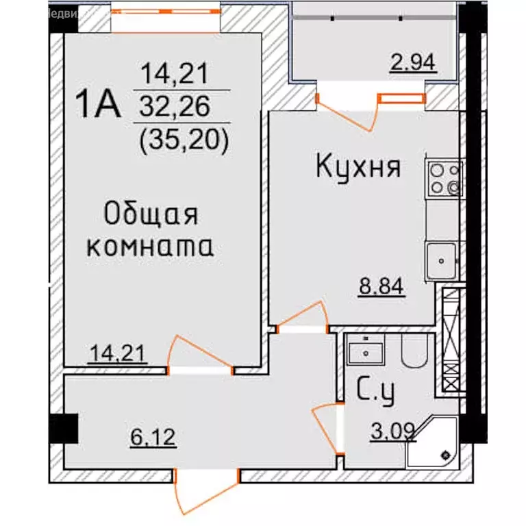 1-комнатная квартира: Дербент, ЖК Аль-Бейт Парк (35.2 м) - Фото 0