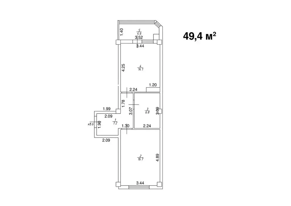 1-комнатная квартира: Ессентуки, улица Шмидта, 80/2с (49.4 м) - Фото 1