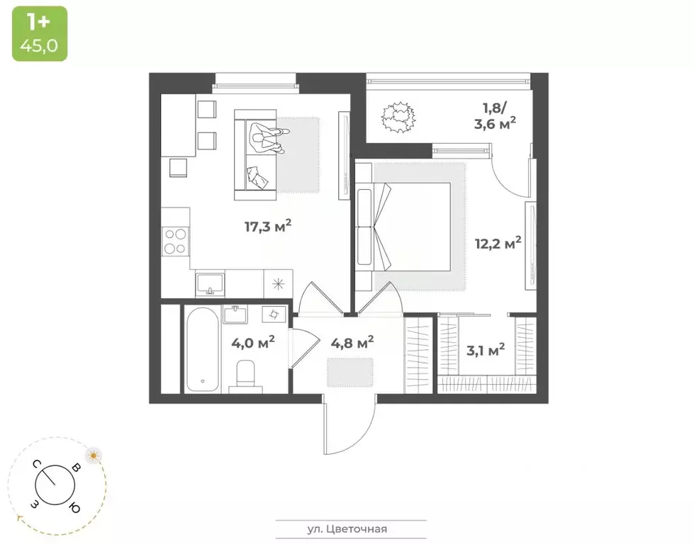 1-к кв. Тверская область, Тверь Соминка мкр,  (43.2 м) - Фото 1