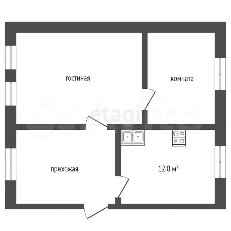 2-к. квартира, 45 м, 1/1 эт. - Фото 0